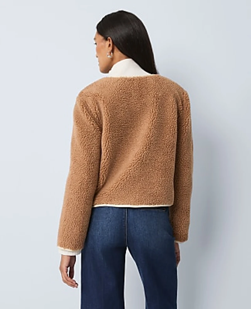 Ann Taylor Weekend Sherpa Crew Neck Jacket Flower Pot Women's