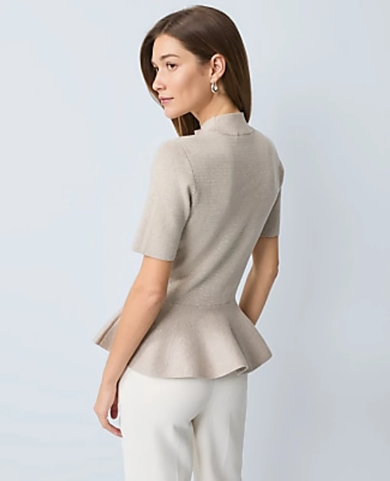 Ann Taylor Metallic Peplum Top Size Small Pale Sand Heather Women's