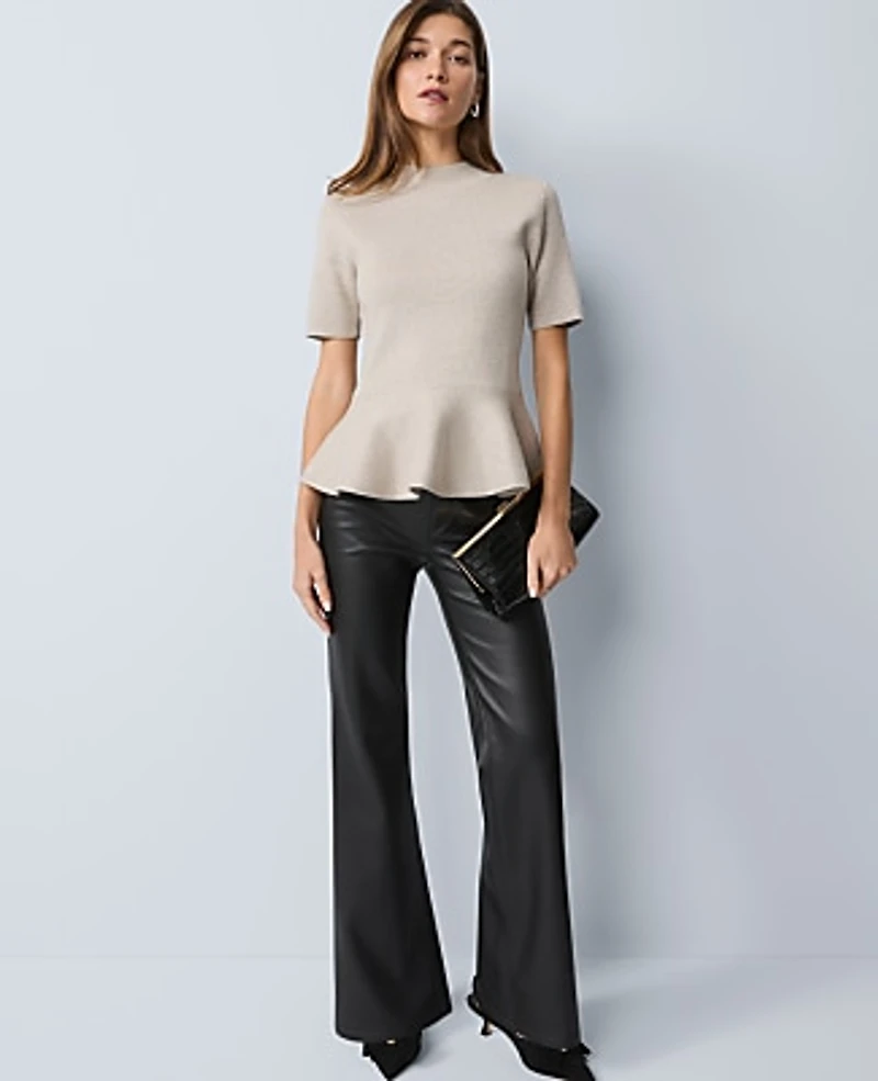 Ann Taylor Metallic Peplum Top Size Small Pale Sand Heather Women's