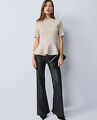 Ann Taylor Metallic Peplum Top Size Small Pale Sand Heather Women's
