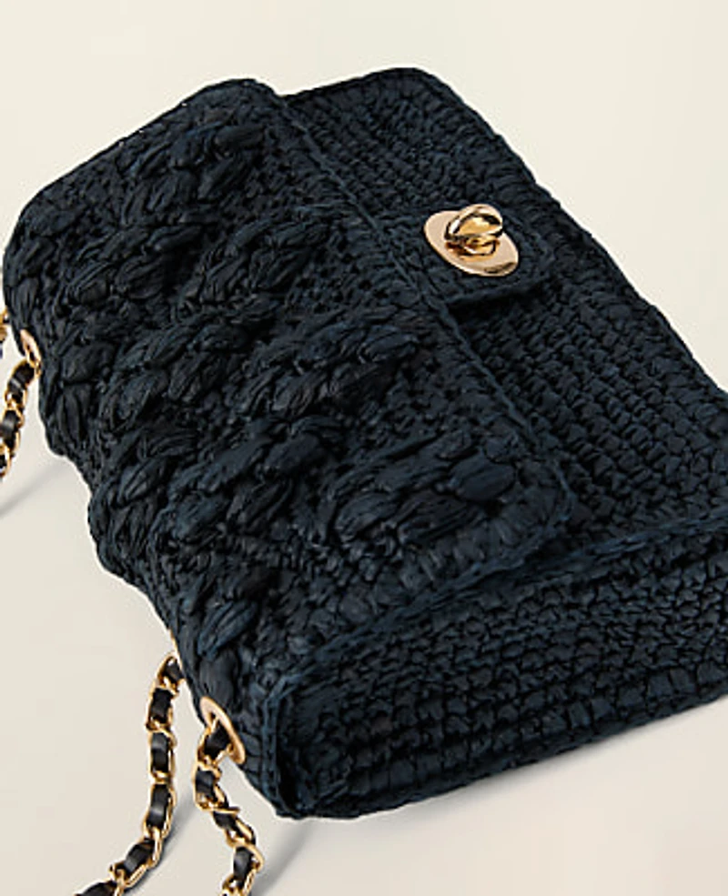 Ann Taylor Straw Shoulder Bag Black Women's