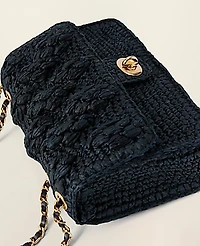 Ann Taylor Straw Shoulder Bag Black Women's