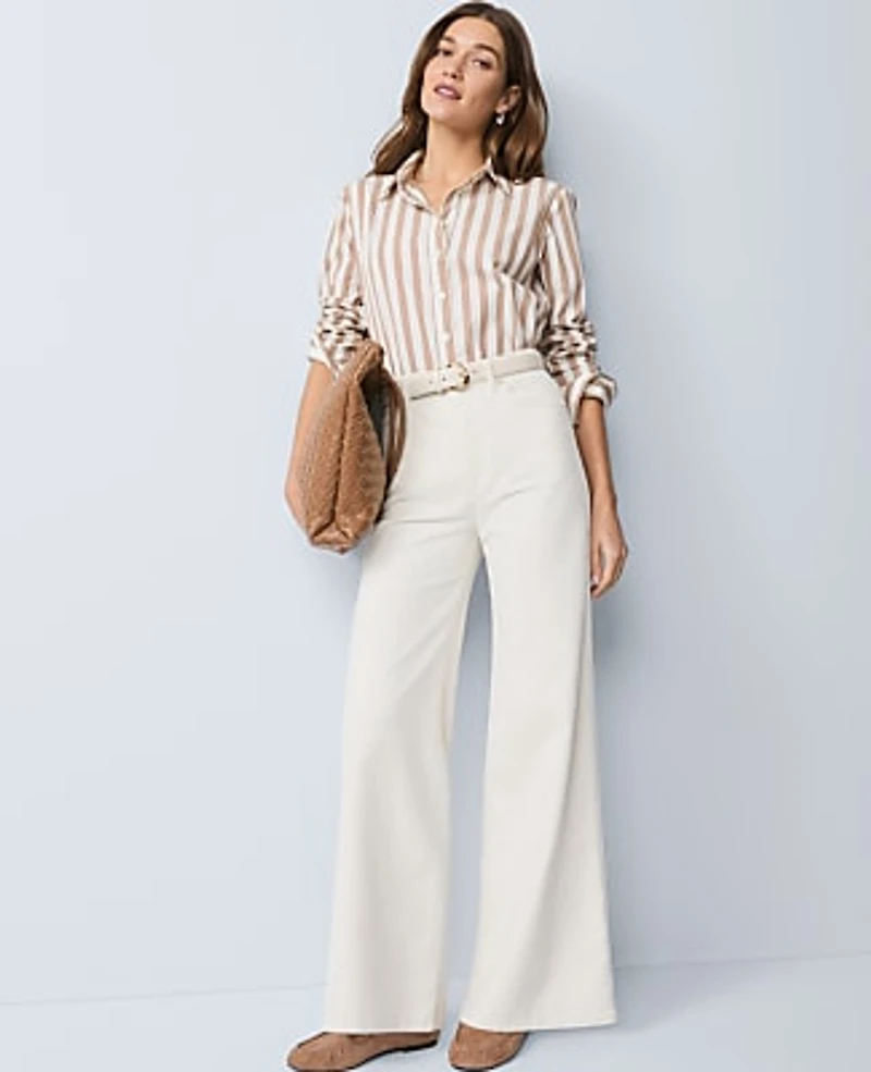 Ann Taylor Weekend Collection Striped Relaxed Perfect Shirt Portabella Women's