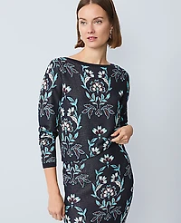 Ann Taylor Petite Floral Jacquard Boatneck Sweater Night Sky Women's