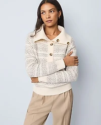 Ann Taylor Petite Weekend Fair Isle Polo Sweater Neutral Multi Women's