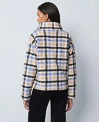 Ann Taylor Weekend Plaid Sherpa Pullover Peaceful Periwinkle Women's