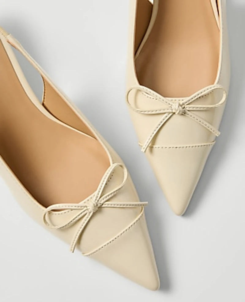 Ann Taylor Patent Leather Bow Slingback Pump Ivory Cream Women's