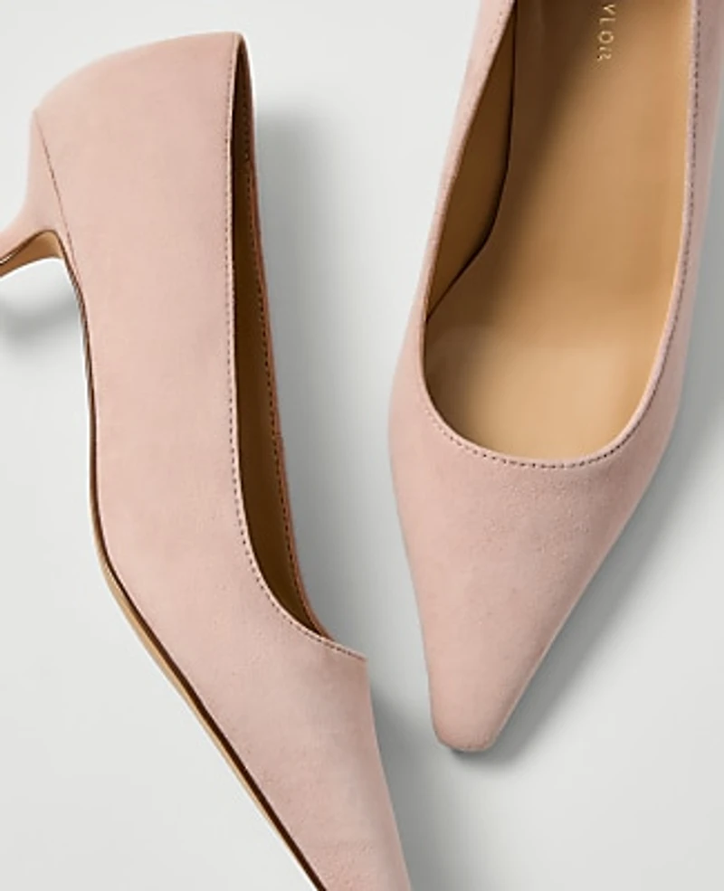 Ann Taylor Suede Nip Toe Kitten Heel Pump Rose Veil Women's