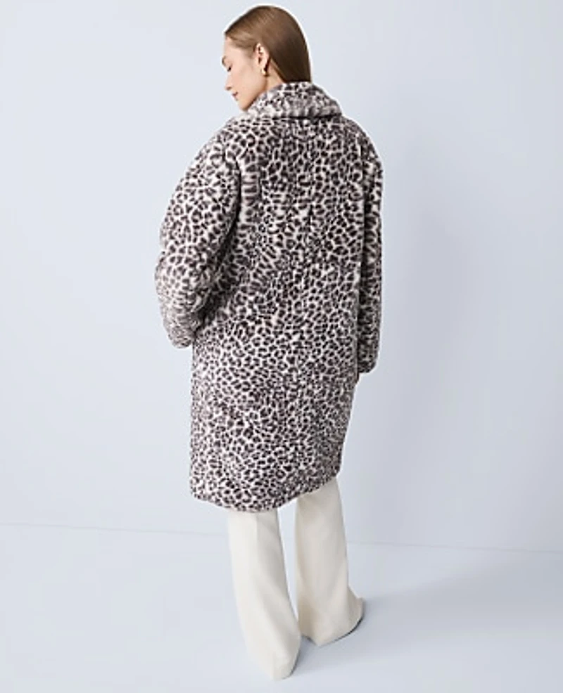 Ann Taylor Petite Animal Print Faux Fur Coat Chrome Women's