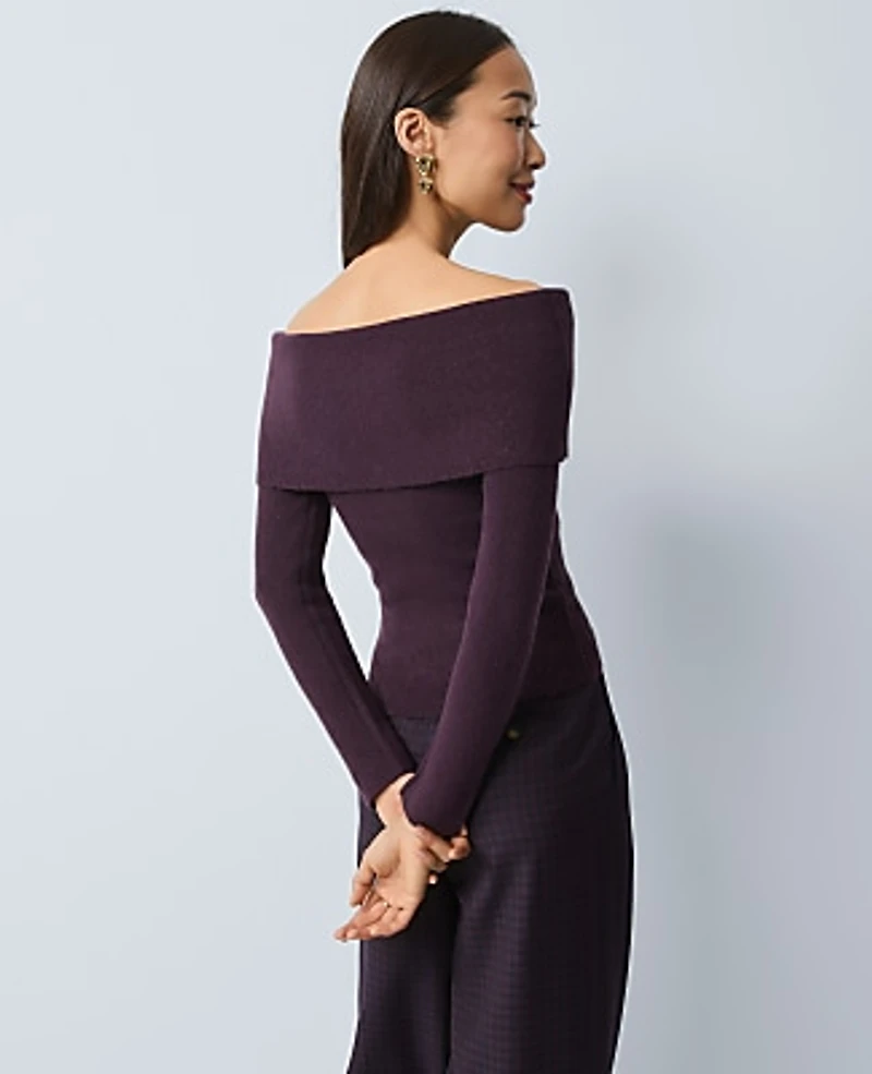 Ann Taylor Petite Ribbed Off-The-Shoulder Sweater Women's