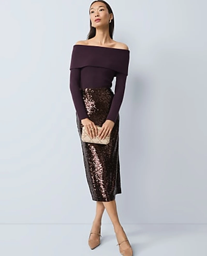 Ann Taylor Petite Ribbed Off-The-Shoulder Sweater Women's