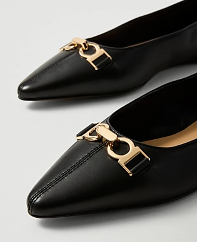 Ann Taylor Hardware Embellished Leather Flat Black Women's