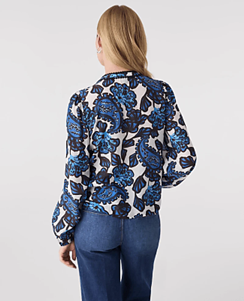 Ann Taylor Petite Paisley Bobble Trim Blouse Size Small Night Sky Women's