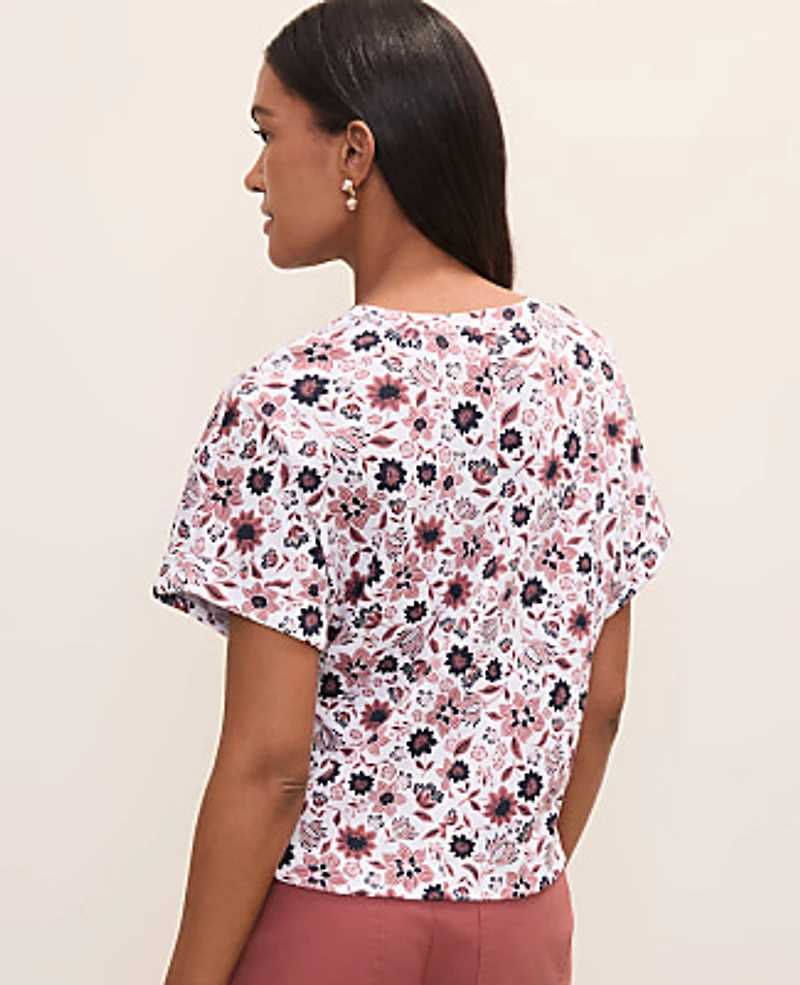Ann Taylor Weekend Floral Crew Neck Top Night Sky Women's