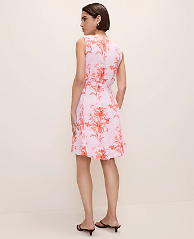 Ann Taylor Floral Belted Flare Dress Aperol Women's