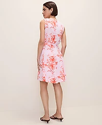 Ann Taylor Floral Belted Flare Dress Aperol Women's