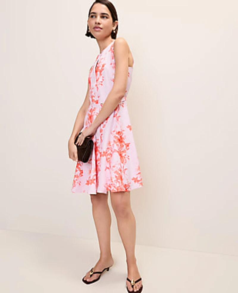 Ann Taylor Floral Belted Flare Dress Aperol Women's