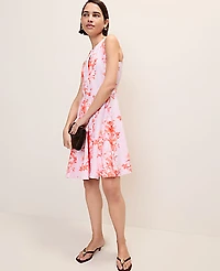 Ann Taylor Floral Belted Flare Dress Aperol Women's