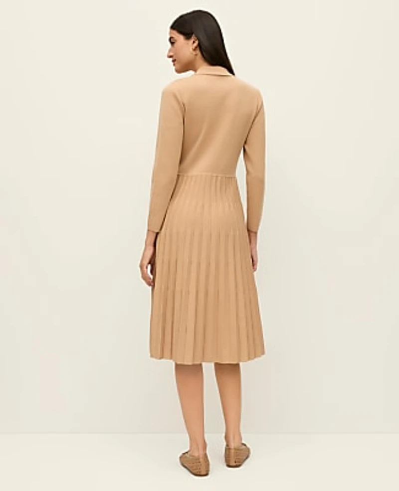 Ann Taylor Petite Pleated Polo Midi Dress Size Large Cafe Au Lait Women's