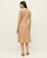 Ann Taylor Petite Pleated Polo Midi Dress Size Large Cafe Au Lait Women's