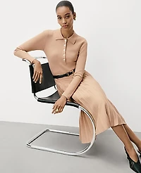 Ann Taylor Petite Pleated Polo Midi Dress Size Large Cafe Au Lait Women's