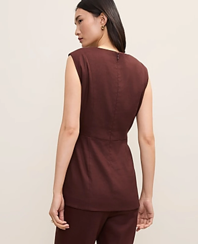 Ann Taylor The Long Crew Neck Top Linen Blend Rich Walnut Women's