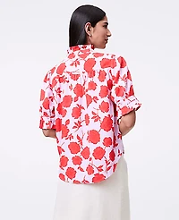 Ann Taylor Petite Floral Ruffle Collar Shirt Size Medium Fiery Sunset Women's