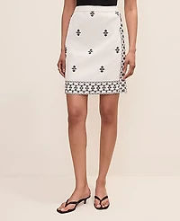 Ann Taylor Embroidered Easy Fit Skirt Winter White Women's