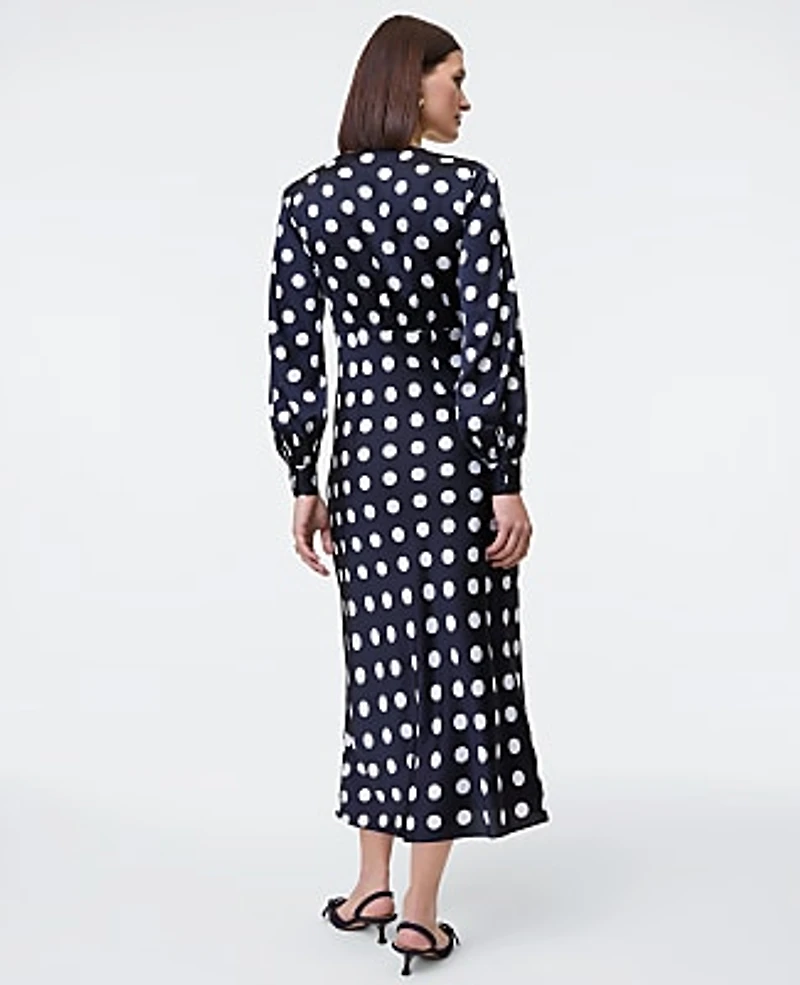 Ann Taylor Petite Satin Dotted Midi Dress Night Sky Women's