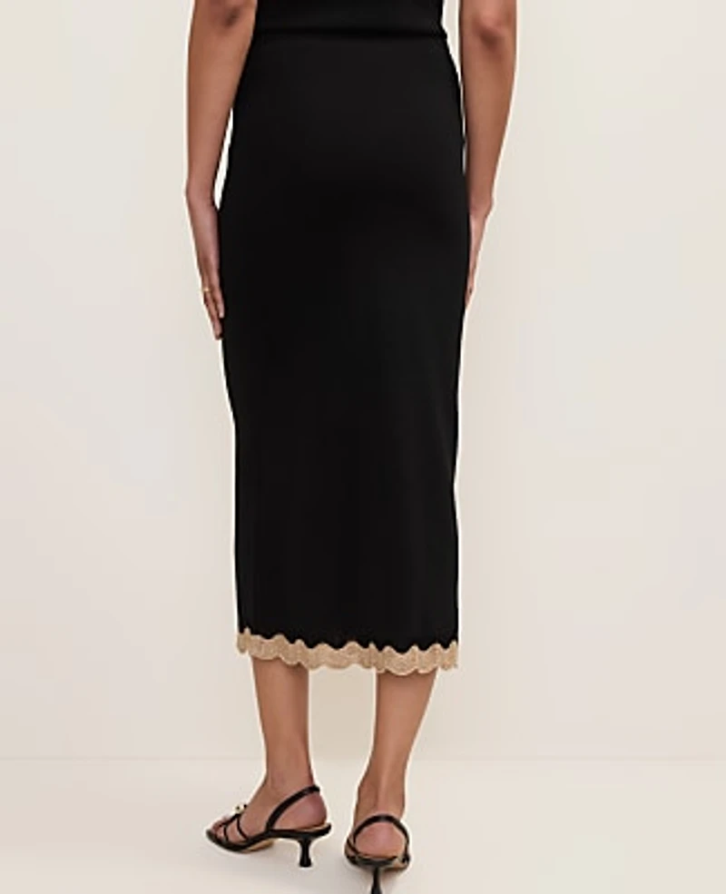 Ann Taylor Metallic Trim Sweater Midi Skirt Black Women's