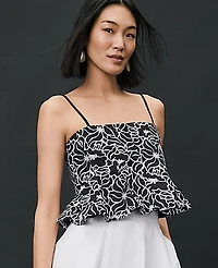 Ann Taylor Embroidered Peplum Top Black Women's