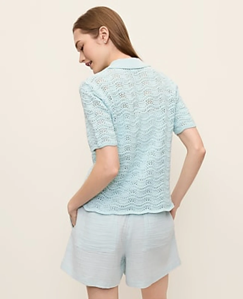 Ann Taylor Pointelle Short Sleeve Cardigan Women's