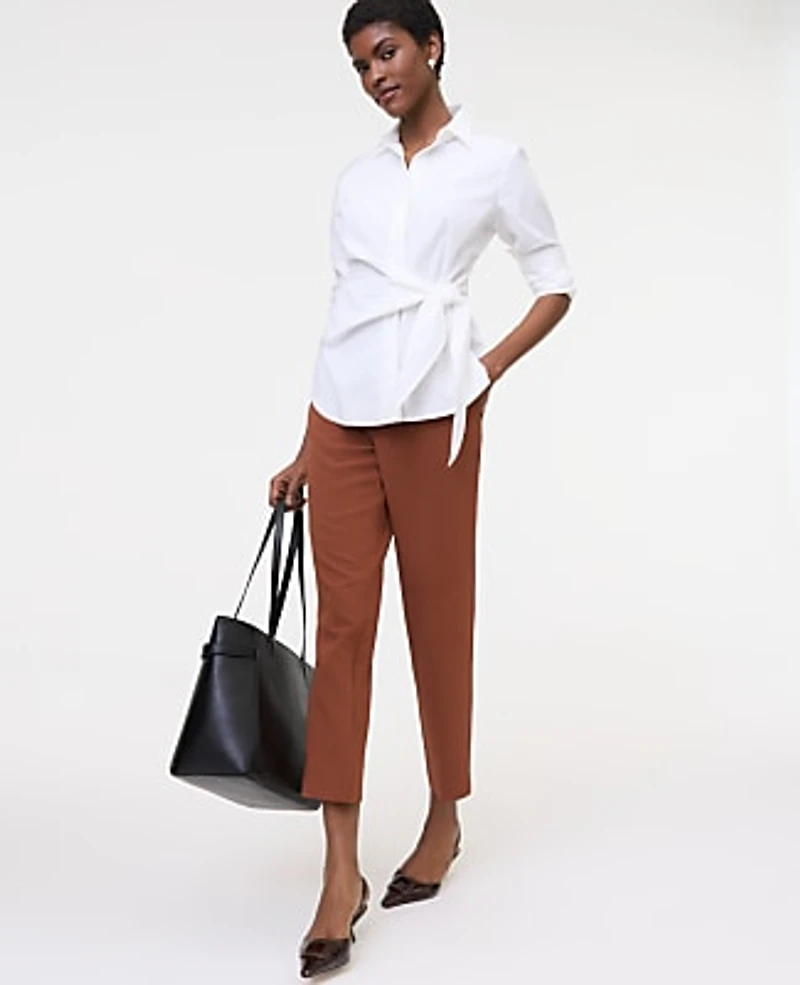 Ann Taylor Petite Tie Waist Button Down Shirt White Women's