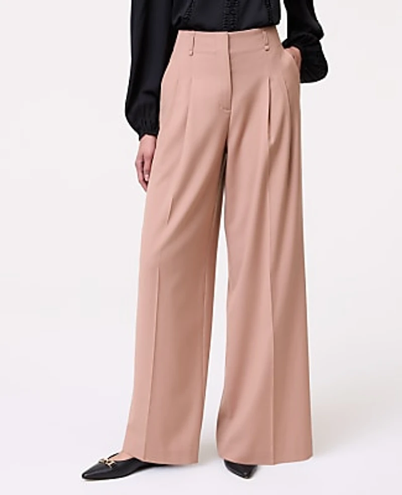 Ann Taylor The Petite Pleated Wide-Leg Pant Size 0 Weathered Oak Women's