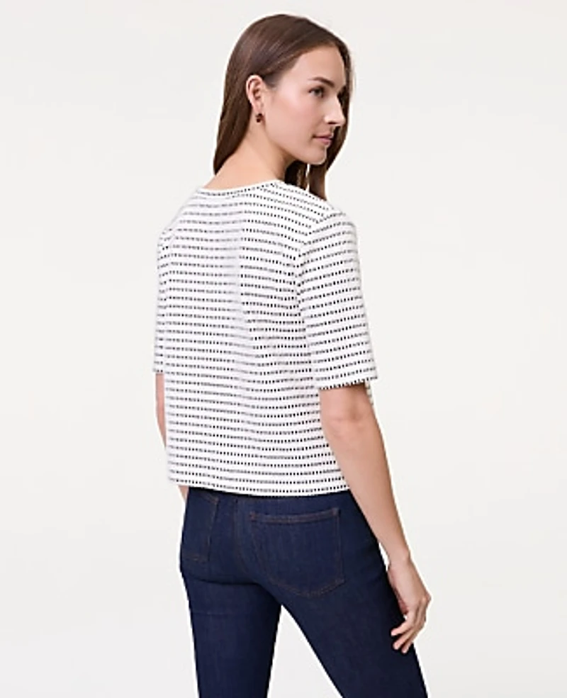 Ann Taylor Weekend Striped Crew Neck Top Size Medium Ivory/Navy Multi Women's
