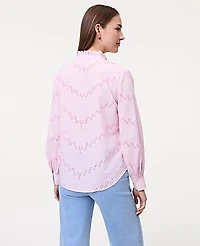 Ann Taylor Petite Weekend Eyelet Ruffle Collar Shirt Women's