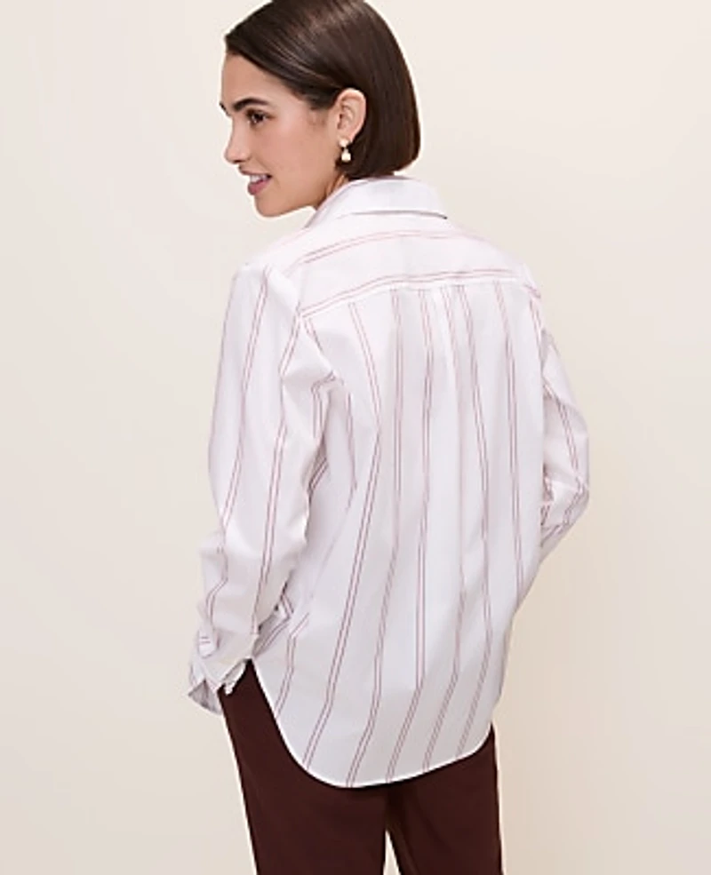 Ann Taylor Striped Relaxed Perfect Shirt Cherry Pie Women's