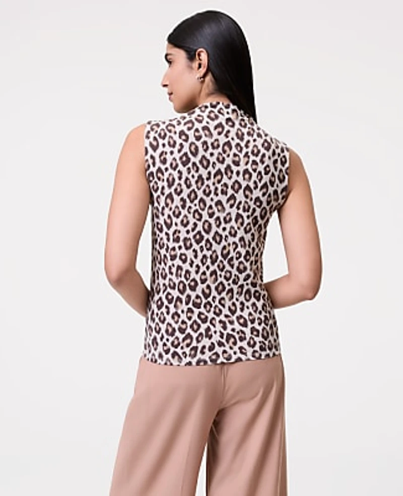 Ann Taylor Animal Print Knit Shell Top Pale Linen Women's