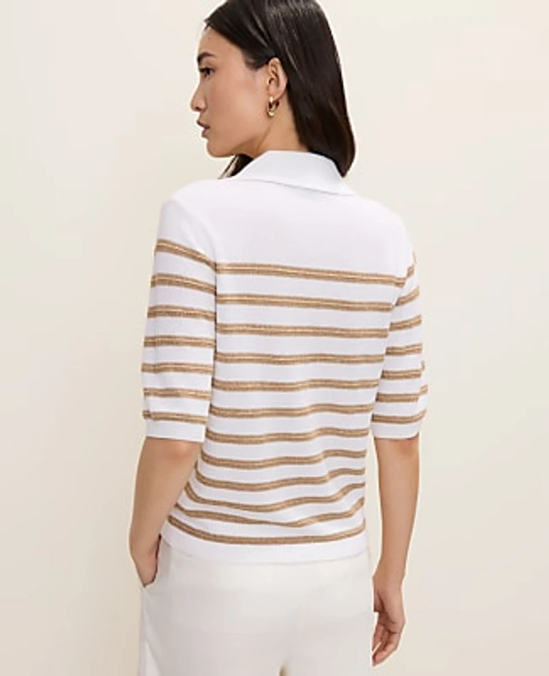 Ann Taylor Striped Polo Sweater White Women's