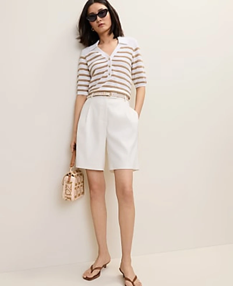 Ann Taylor Striped Polo Sweater White Women's