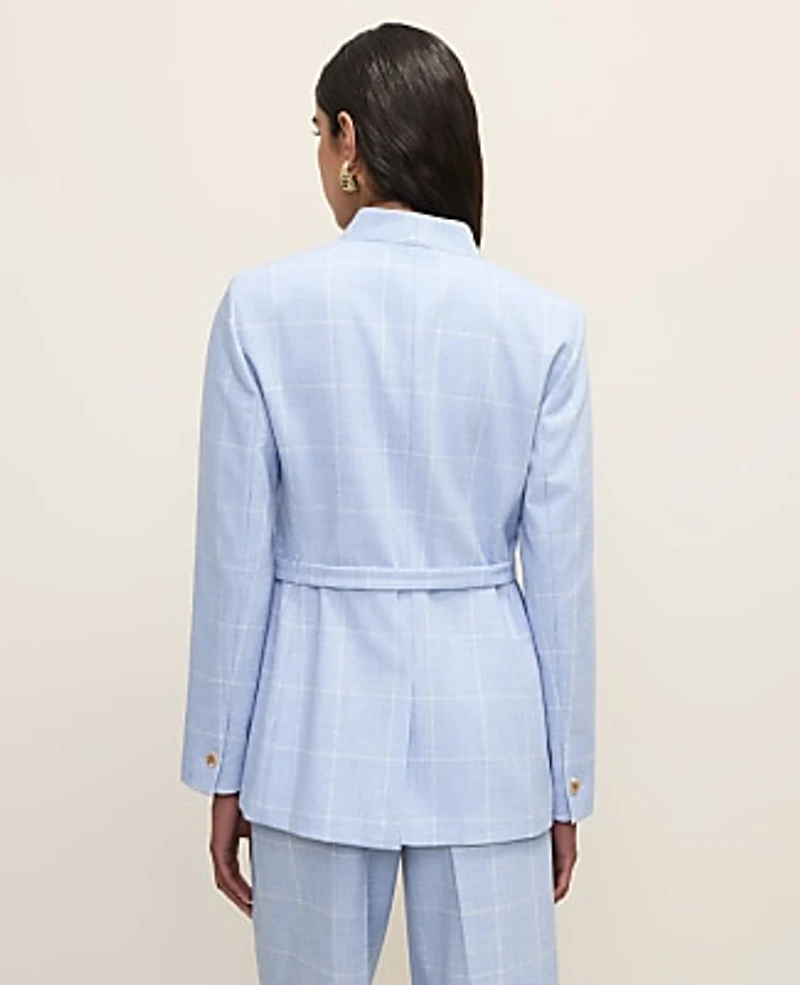 Ann Taylor The Collarless Belted Blazer Windowpane Blue/Neutral Women's