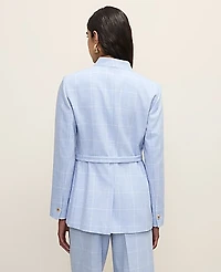 Ann Taylor The Collarless Belted Blazer Windowpane Blue/Neutral Women's