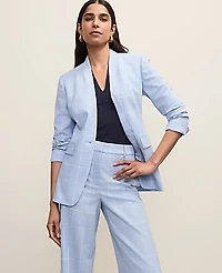 Ann Taylor The Collarless Belted Blazer Windowpane Blue/Neutral Women's
