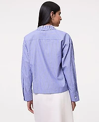 Ann Taylor Petite Striped Ruffle Shirt Blue White Stripe Women's