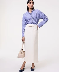 Ann Taylor Petite Striped Ruffle Shirt Blue White Stripe Women's