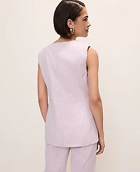 Ann Taylor The Long Crew Neck Vest Seersucker Pink/White Combo Women's