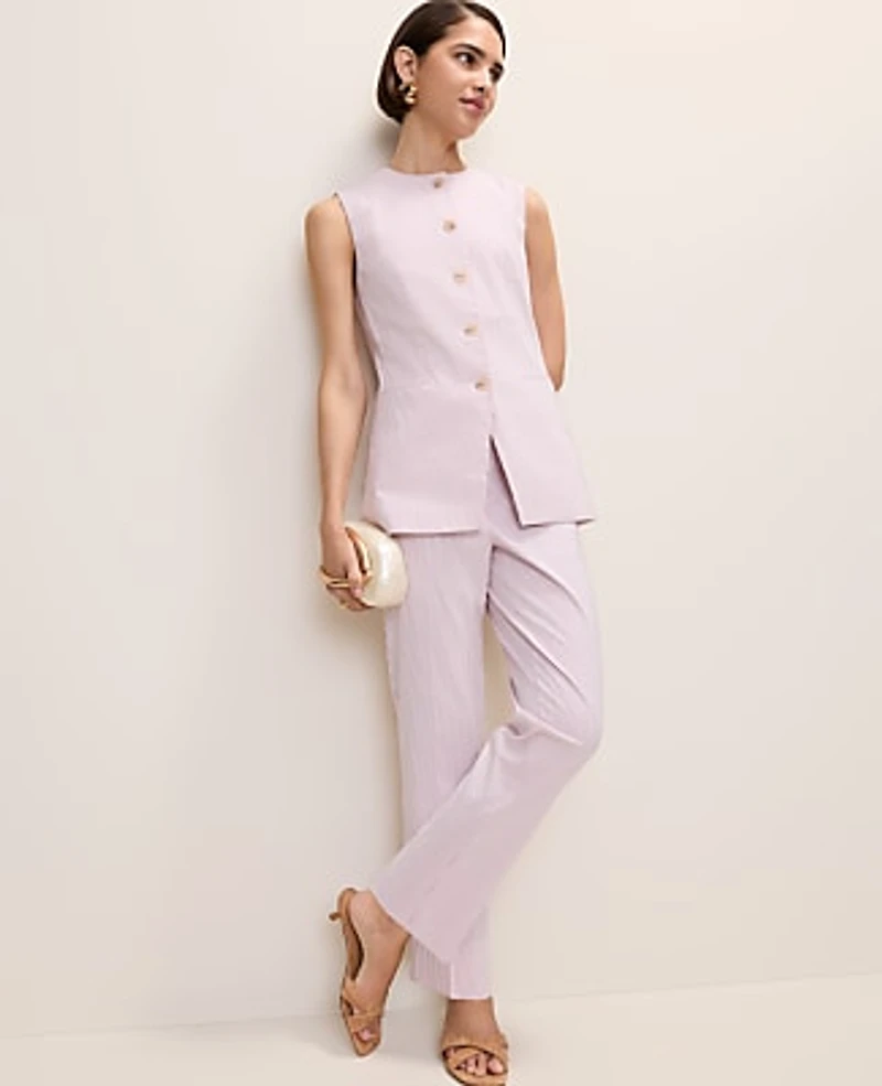 Ann Taylor The Long Crew Neck Vest Seersucker Pink/White Combo Women's