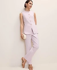 Ann Taylor The Long Crew Neck Vest Seersucker Pink/White Combo Women's