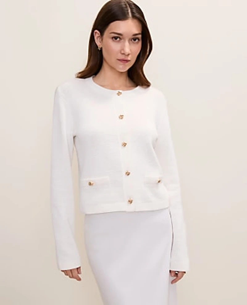 Ann Taylor Crew Neck Sweater Jacket Size 2XL Winter White Women's