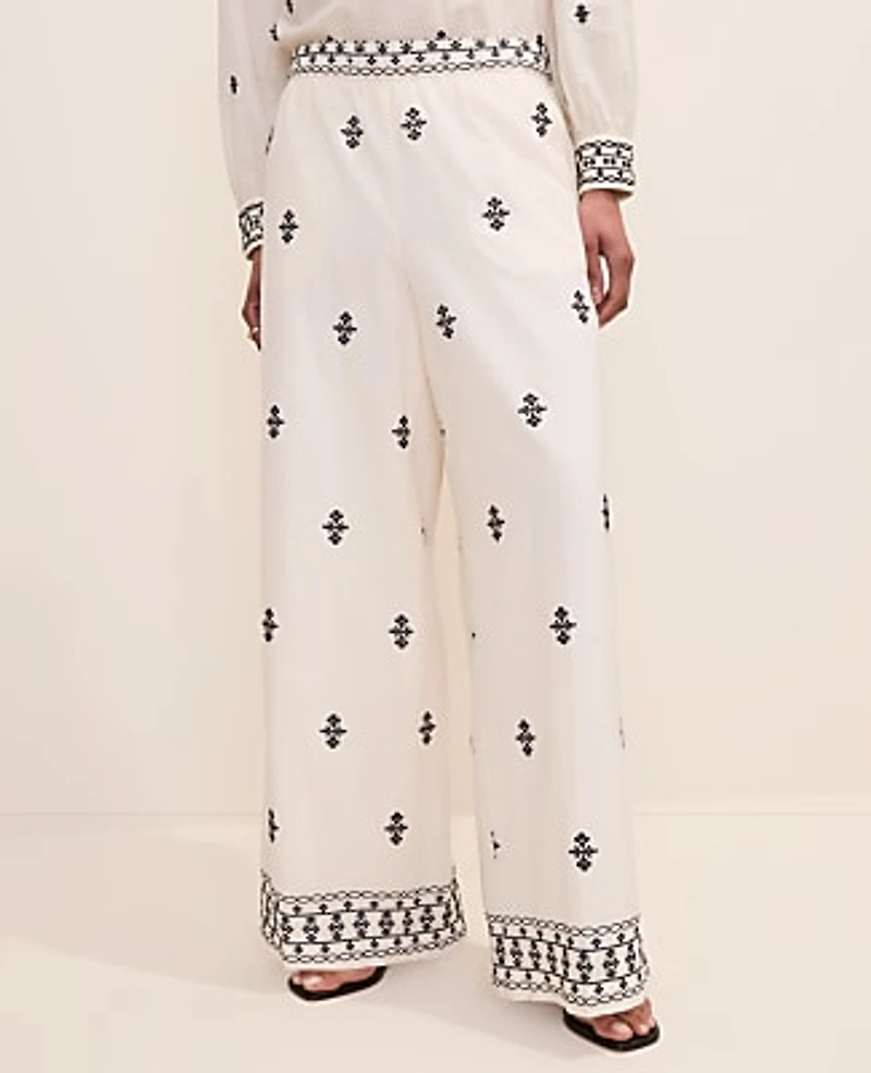 Ann Taylor The Embroidered Easy Palazzo Pant Winter White Women's